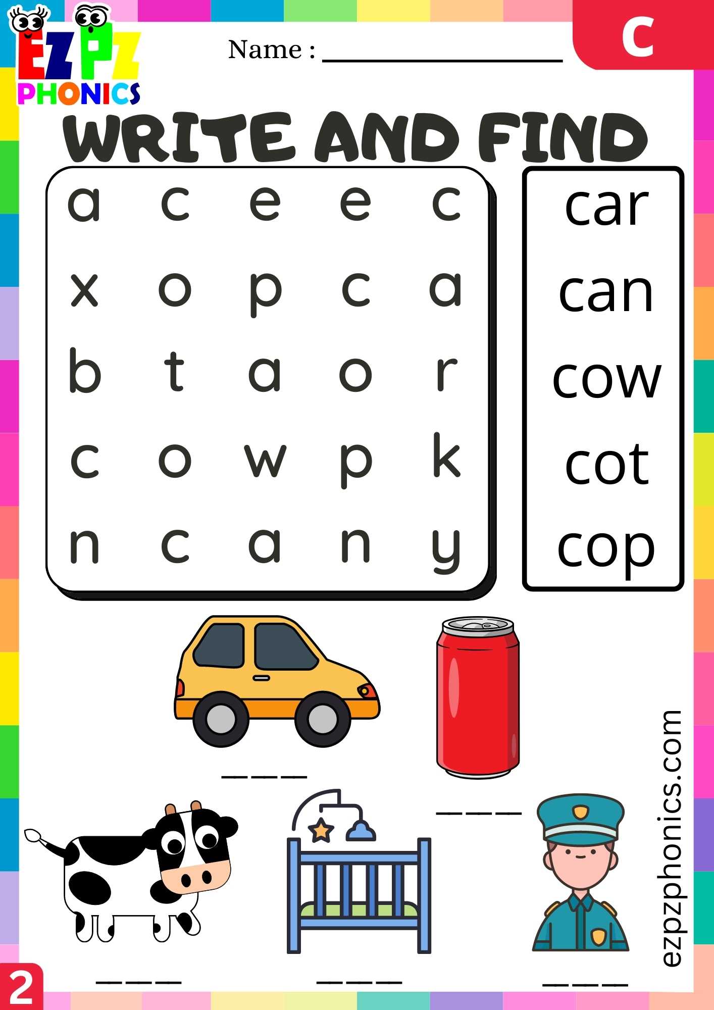 Group2 Letter C Write And Find Beginning Sounds Worksheet